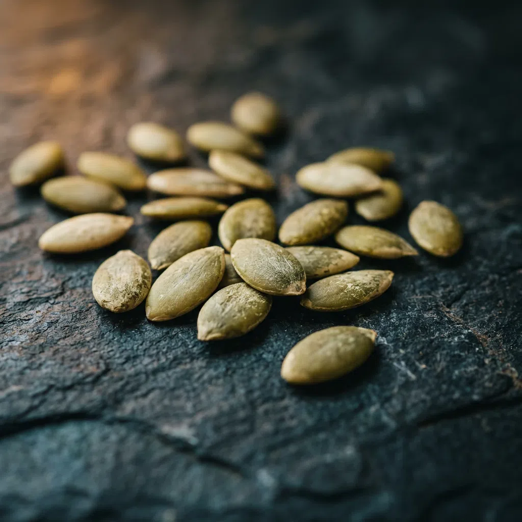 Close-up pumpkin seeds on dark stone - pumpkin seed extract supplement benefits